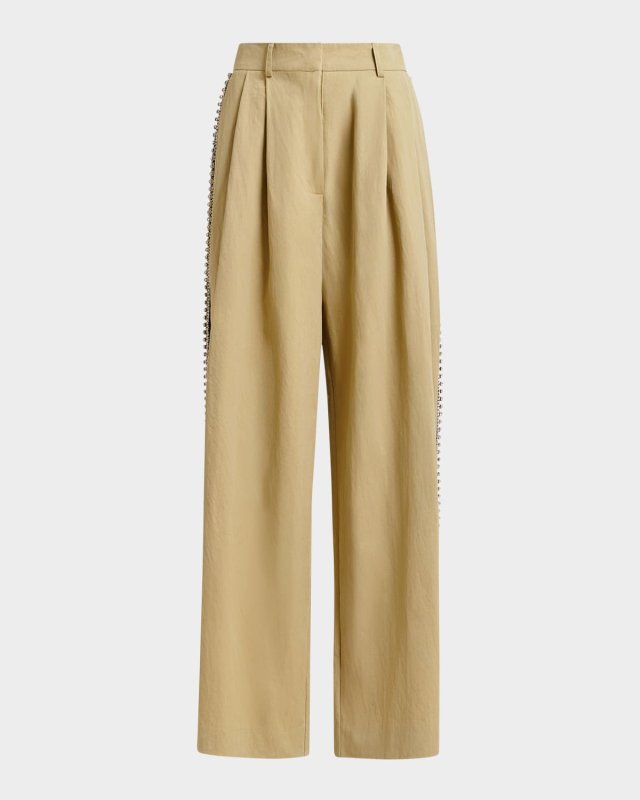 Iso Rhinestone-Trimmed Pleated Pants